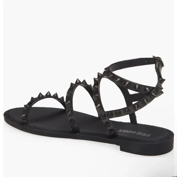 🍄SPRING SALE- firm price 🍄Steve Madden Black Studded Gladiator Flats - Picture 2 of 16